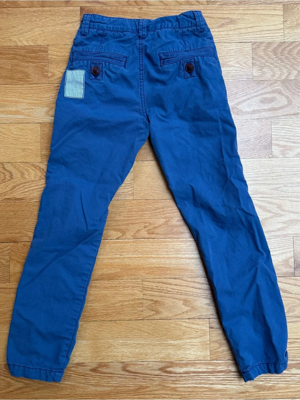 Mini Boden Patch Chino - Size 8 - Blue with camo and seersucker patches